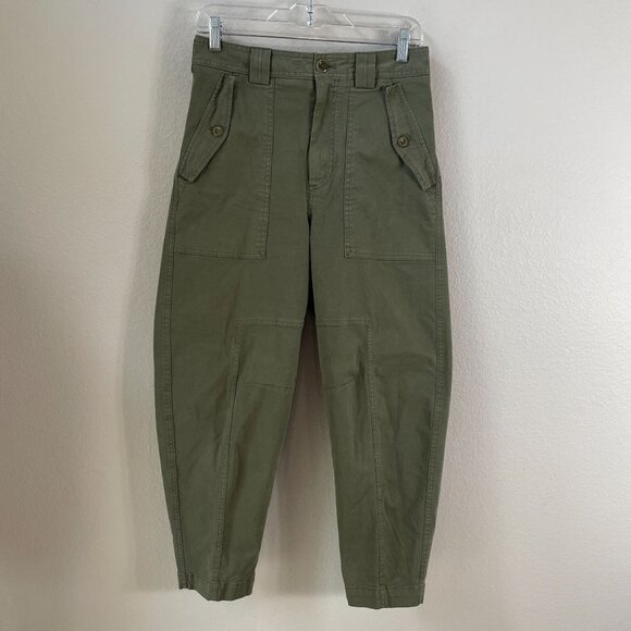 Banana Republic Womens 2 Olive Green High Waisted Barrel Pant Ankle - Picture 1 of 10